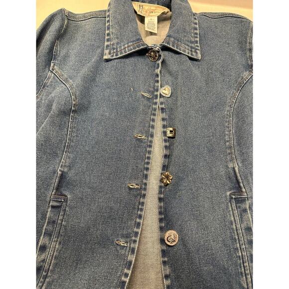 GW Jeans Co Denim JACKET Women Art to Wear Buttons Western BOHO - Picture 3 of 6
